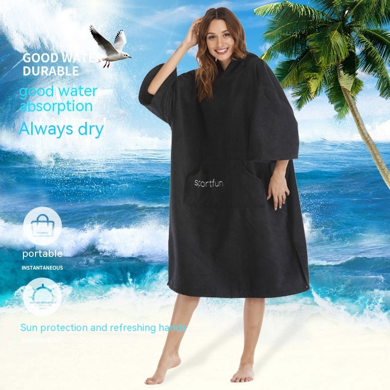 Microfiber Hooded Changing Robe — Black
