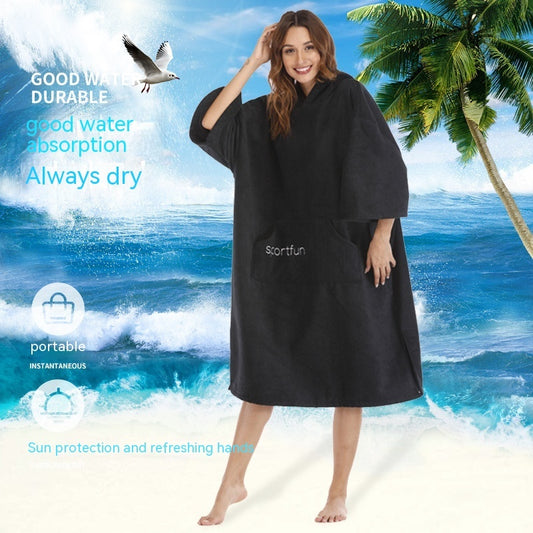 Microfiber Hooded Changing Robe — Black