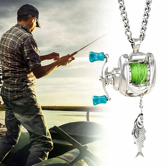 Mini Fishing Reel Pendant with Necklace